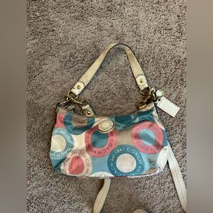 Coach Circle Pattern Shoulder Bag in Blue, Pink, and Tan